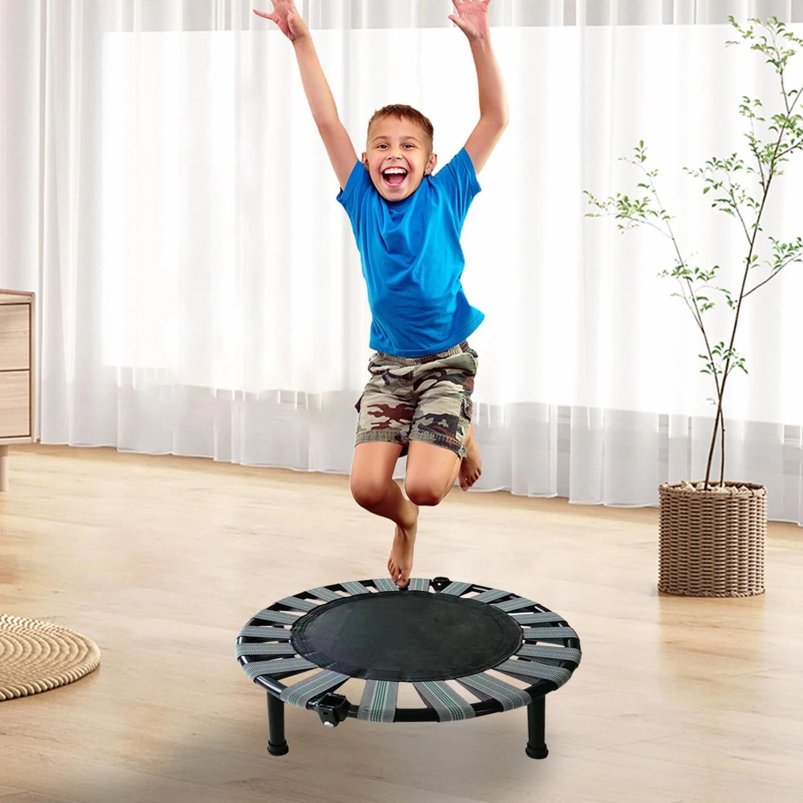 Cicha mini trampolina fitness z obciążeniem 165 kg, kompaktowa i składana konstrukcja, dla dorosłych i dzieci