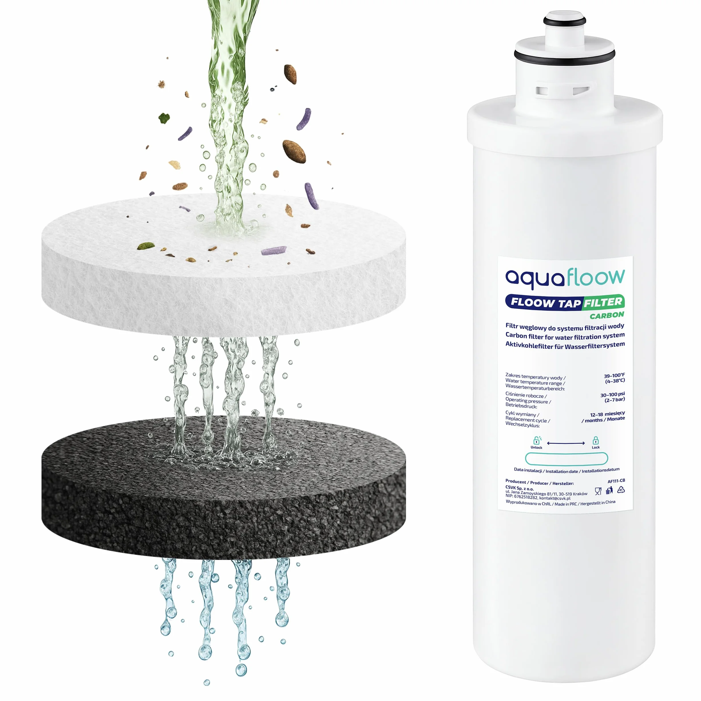 Aquafloow podzlewowy system filtracji wody z filtrem blokowym CARBON, redukcja chloru, poprawa smaku, timer, podłączenie bezpośrednie