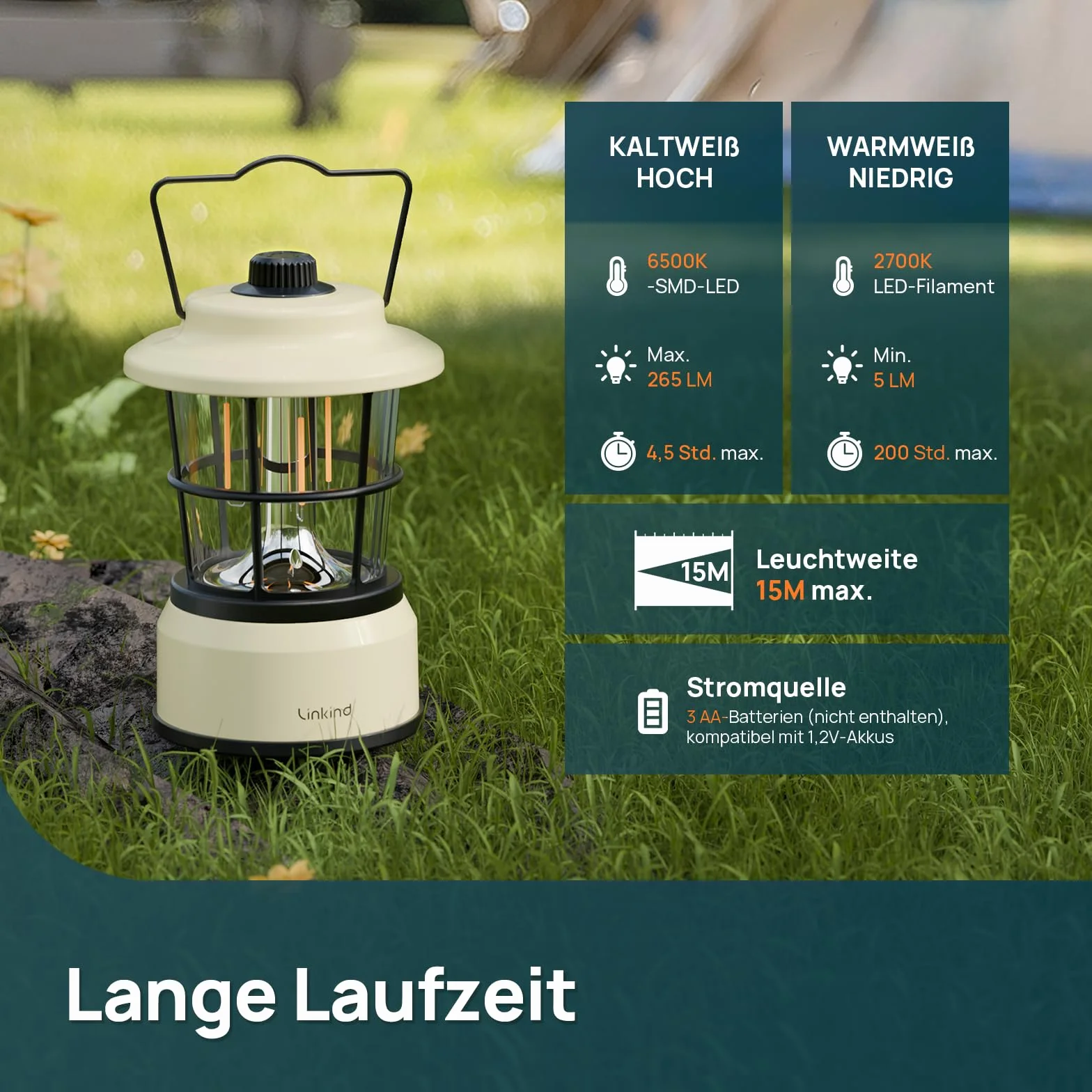 Linkind Latarnia LED retro zasilana bateriami 2 sztuki