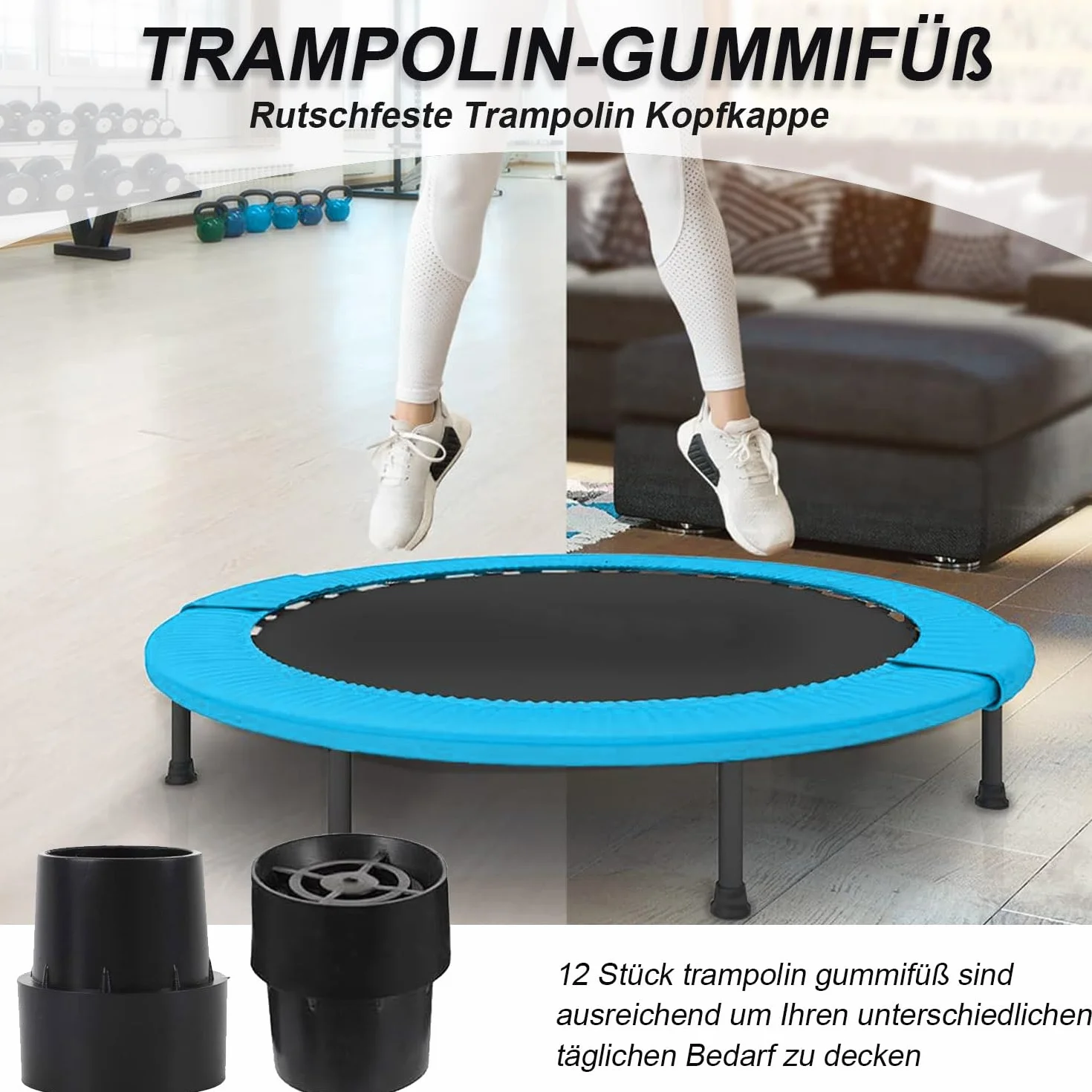 12 gumowych nóżek do trampoliny, antypoślizgowe nakładki na nogi do trampoliny, okrągły design, czarne