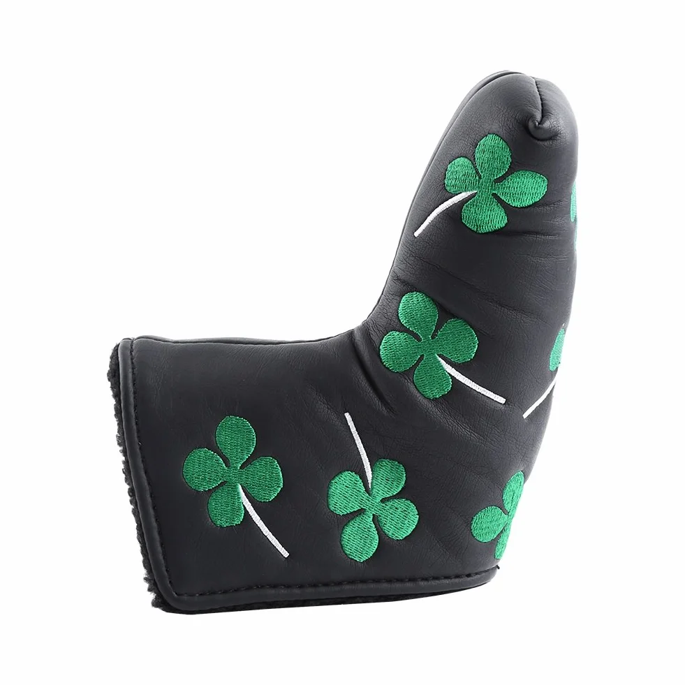 Nikou Putter Cover skórzany magnetyczny putter nakrycie głowy cztery liście golfa pokrowiec do aktywności w golfa (czarny)