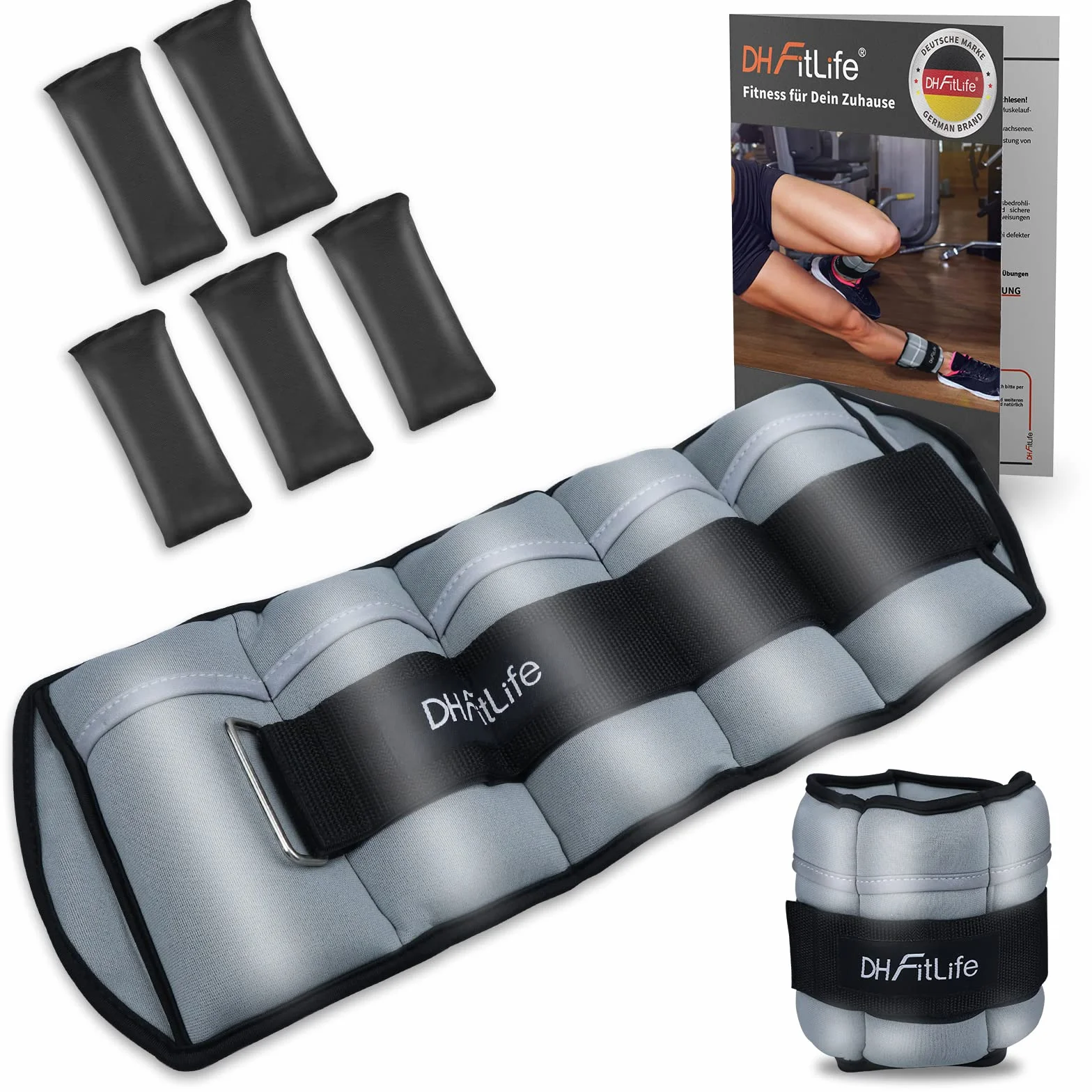 DH FitLife 2-częściowy zestaw obciążników na kostki z regulowanymi obciążnikami na nogi i ramiona | 2 warianty 2 x 2,5 kg i 2 x 4,5 kg | obciążniki na kostki do treningu siłowego