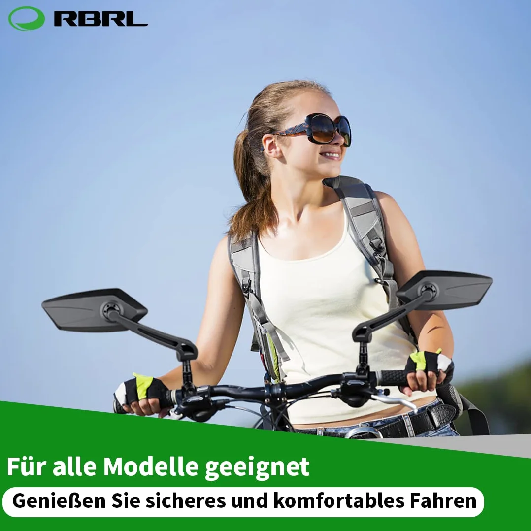 RBRL - Regulowane lusterko rowerowe HD z ochroną przed wybuchem, do rowerów elektrycznych, uniwersalne lusterko rowerowe na kierownicę z wieloma modelami (po lewej)