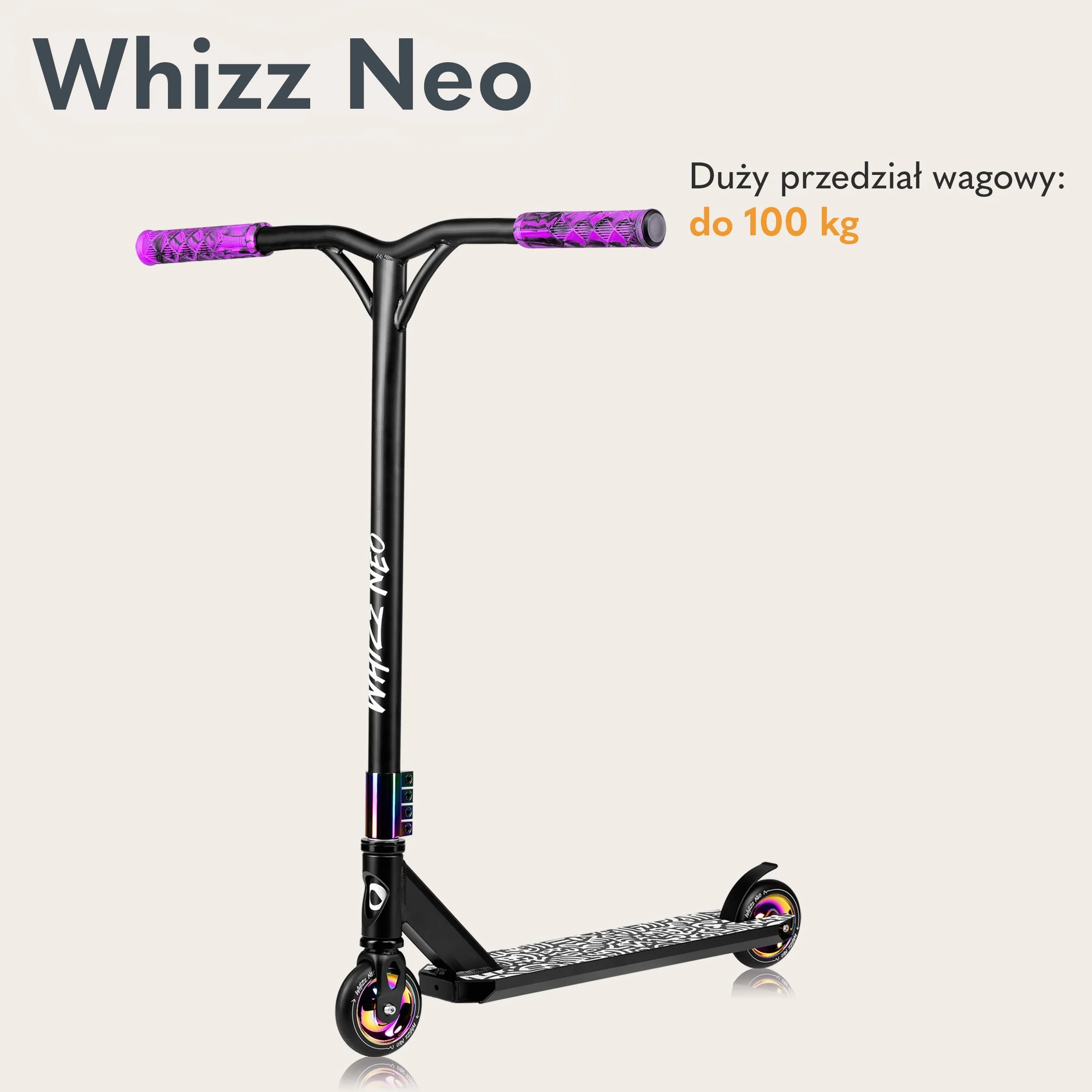 LIONELO Whizz Hulajnoga Wyczynowa Dziecięca do 100 kg, Łożyska ABEC-9, Hulajnoga Aluminiowa, System Kompresji HIC, Koła 110 mm, Szeroka Kierownica Y-bar, Hamulec Flex Fender MN Steel