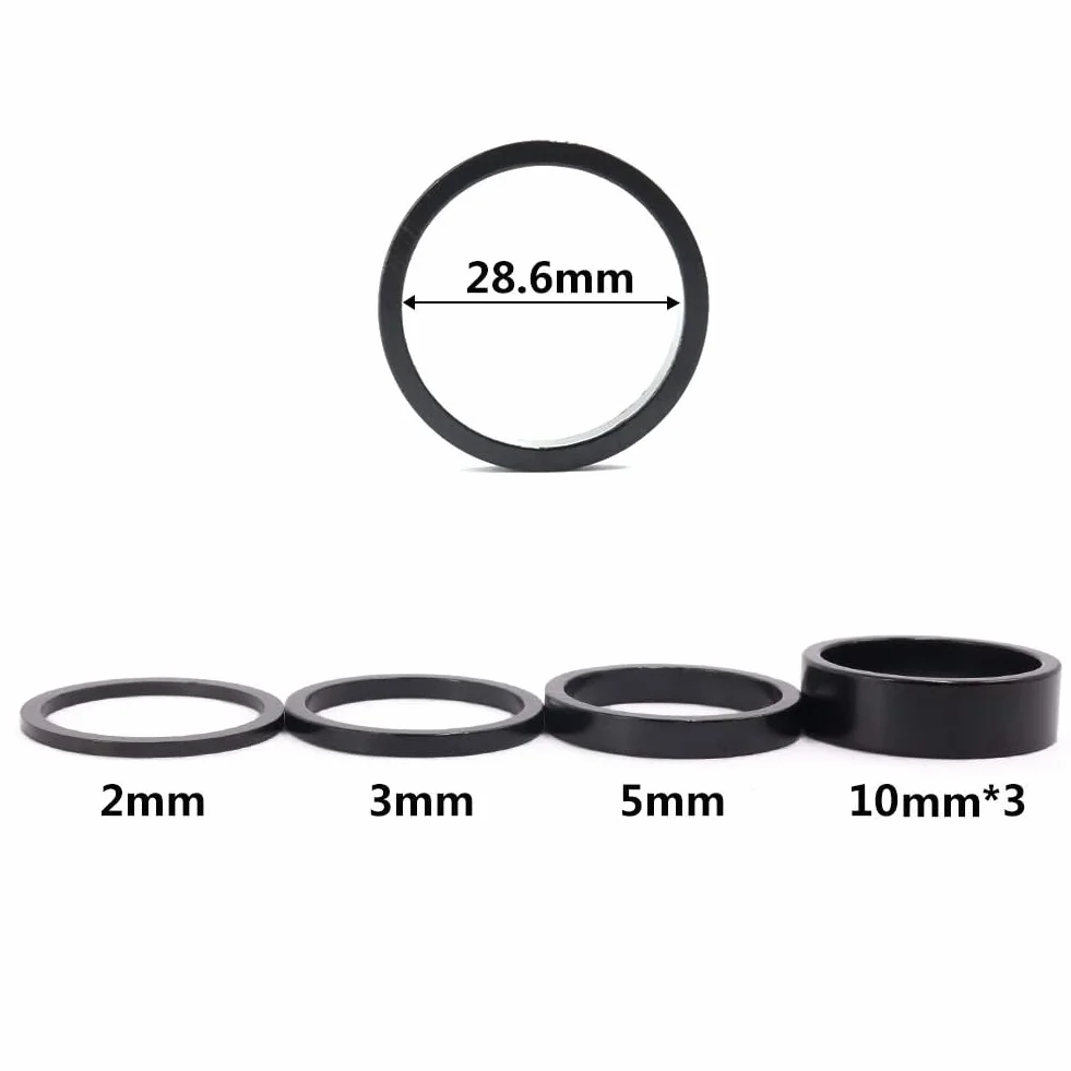 GoHZQ 6 sztuk dystansowe zestawu słuchawkowego 1 1/20.3 cm, podkładki dystansowe ze stopu aluminium do rowerów, 28,6 mm MTB rower szosowy podkładki dystansowe 2 mm/3 mm/5 mm/3 x 10 mm, czarne