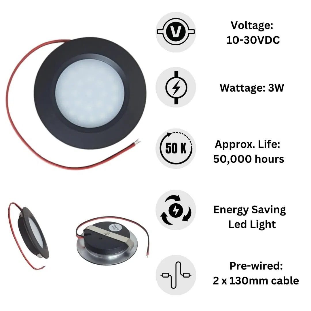 MARVIX 4 x oświetlenie punktowe LED 12 V, sterowanie dotykowe, włącznik/wyłącznik, ściemnianie, przyczepa kempingowa, łódź, czarne światła typu downlight, zimna biel, 6000 K