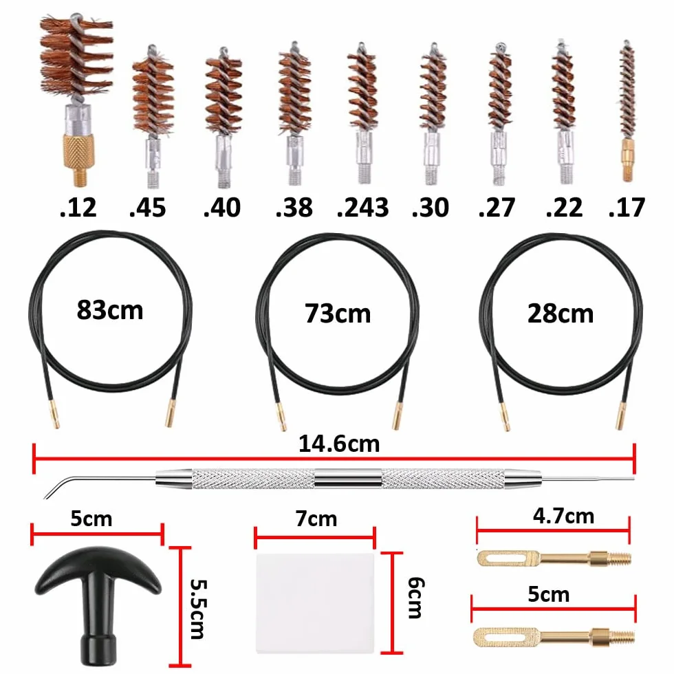 Zestaw do czyszczenia broni, 20 sztuk, zestaw do czyszczenia broni, mopa, szczotka, akcesoria do pistoletu pneumatycznego, pistoletu, .22/.357/.38/9mm/.40/.45/.12