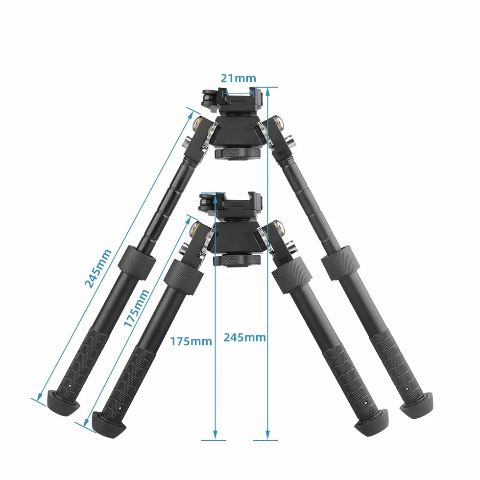 Aluminum Alloy Bipod 360 Degree Rotation Adjustable Extension Quick Detach Picatinny 20mm Rail Mount with Hand Stop (Black)