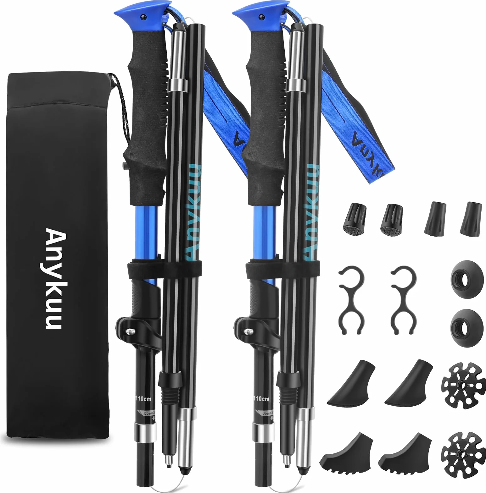 Anykuu Kijki Trekkingowe Składane 110-130 cm 7075 Aluminium z Torbą Transportową