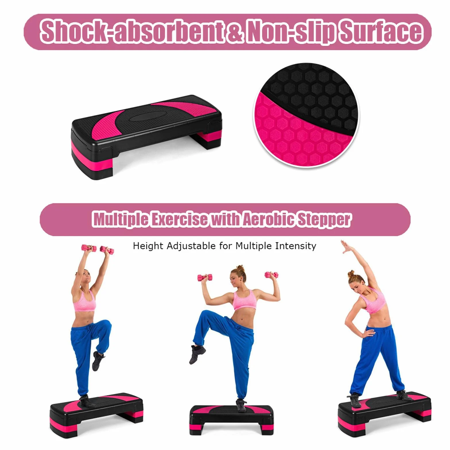 KOMFOTTEU Step fitness z regulacją wysokości w zakresie 10/15/21 cm, aerobik z odpinanymi nogami, platforma sportowa Stepper o pojemności do 250 kg, trening w domu i siłowni