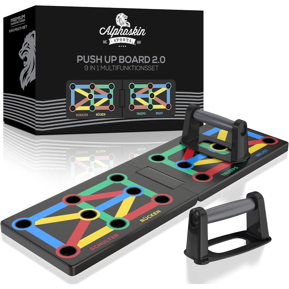 ALPHASKIN® Premium Push Up Board Set I Push Up Grips Homeworkout I 9 in 1 Push Up Board I Homegym I Home Fitness Equipment