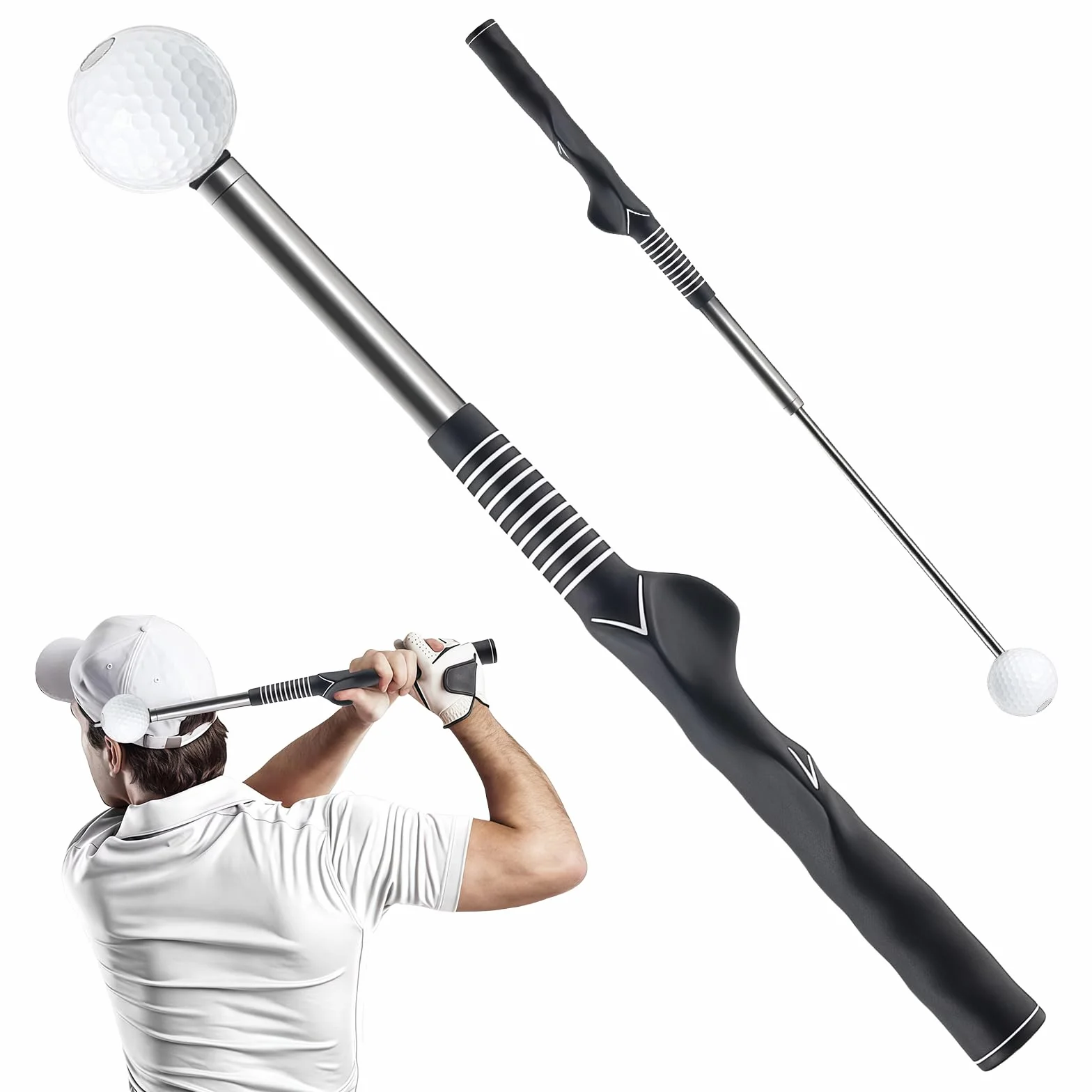 Wysuwany trenażer golfowy: teleskopowa pomoc treningowa z antypoślizgowym uchwytem, wysuwana pomoc do treningu golfowego, służy do korekcji postawy i treningu zamachowego