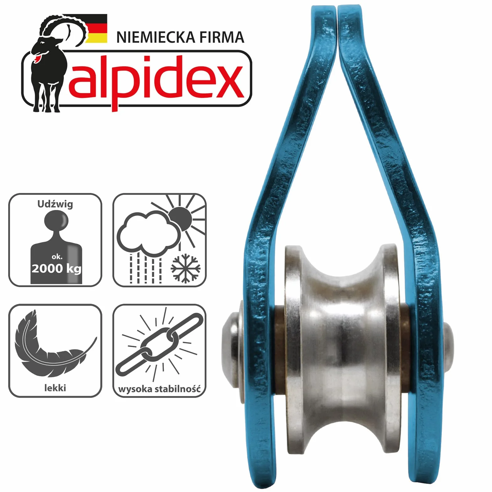 ALPIDEX Rolka Do Wspinaczki - 20 kN - Mobile Pulley Blok Koła Pasowego - Odpowiedni Do Lin O ´Srednicy Do 11 mm - EN12278