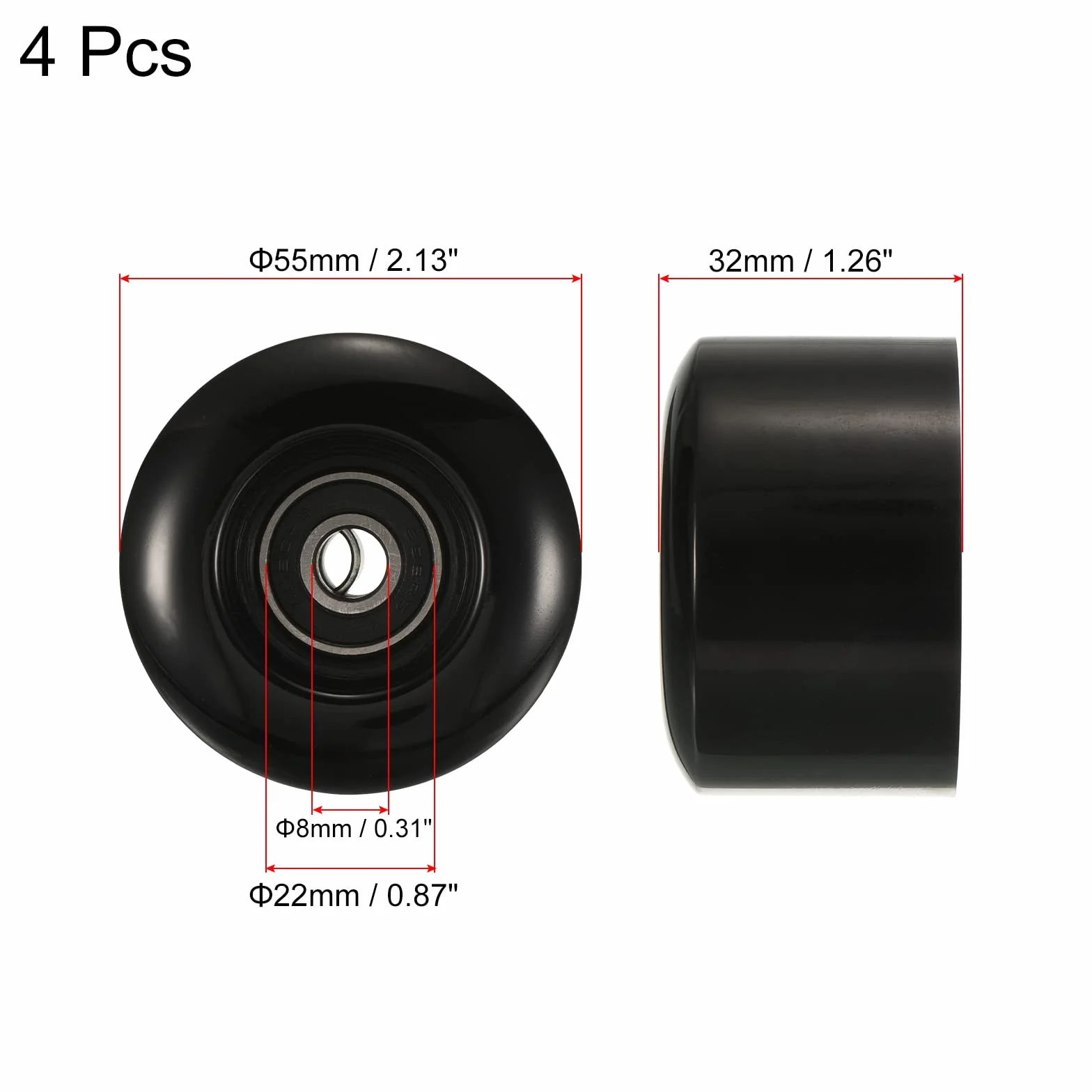 PATIKIL 55 mm koło do deskorolki z łożyskami ABEC-9, 4-pak koła uliczne do deskorolek Cruiser koło zapasowe 80 A, czarne