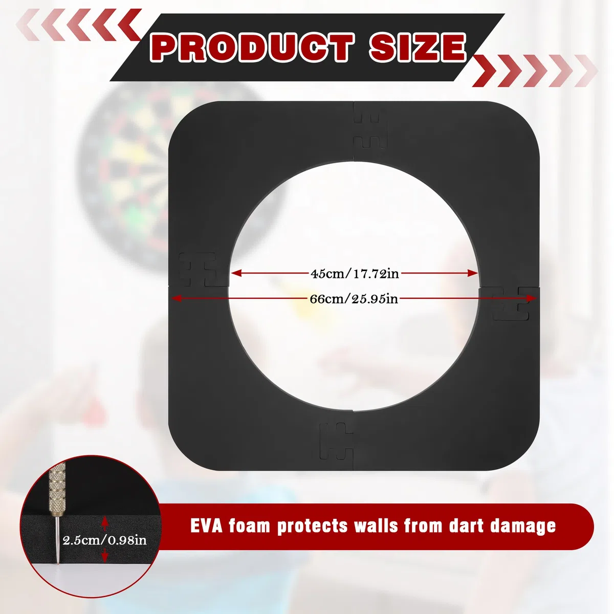 Zocipro Dartboard Surround, trwała ochrona ściany z EVA do tarczy do darta na nietrafionych rzutów, tylna ścianka do tarczy do darta do wszystkich standardowych rozmiarów tarcz do darta (czarna)