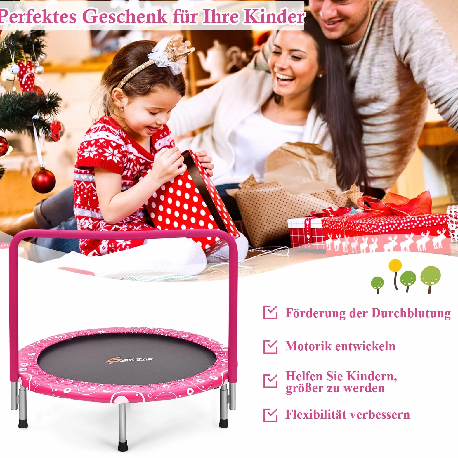 GOPLUS Minitrampolina dla dzieci 92 cm składana z uchwytem do 150 kg