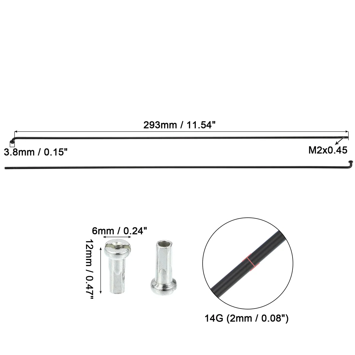 QUARKZMAN 12 sztuk 14G J Bend 293 mm Szprychy rowerowe Szprychy rowerowe Czarne