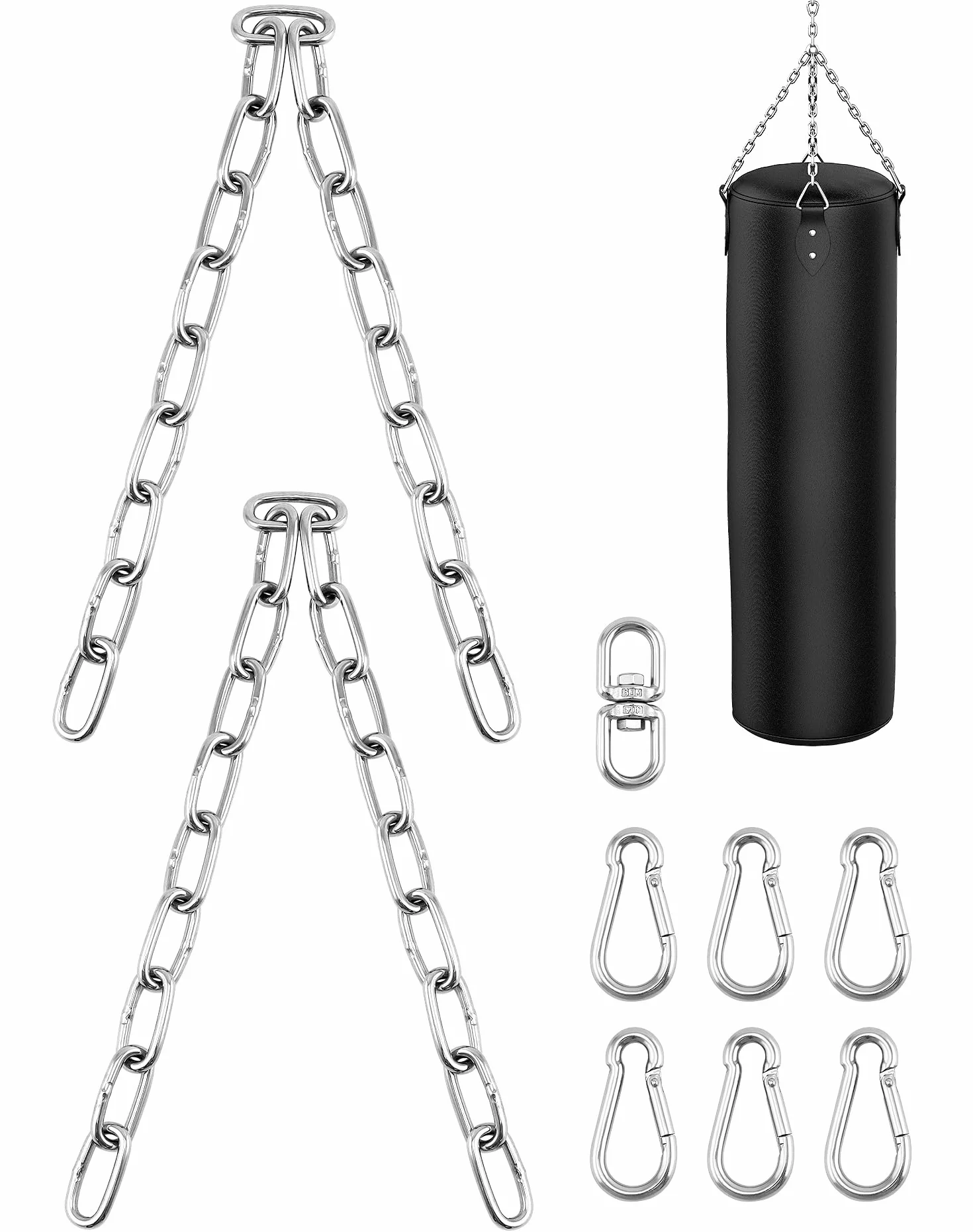 QWORK® 4-żyłowy łańcuch do zawieszania worka treningowego, wytrzymałe łańcuchy ze stali nierdzewnej Długość całkowita 50 cm, obrót o 360 stopni, maksymalne obciążenie 70 kg