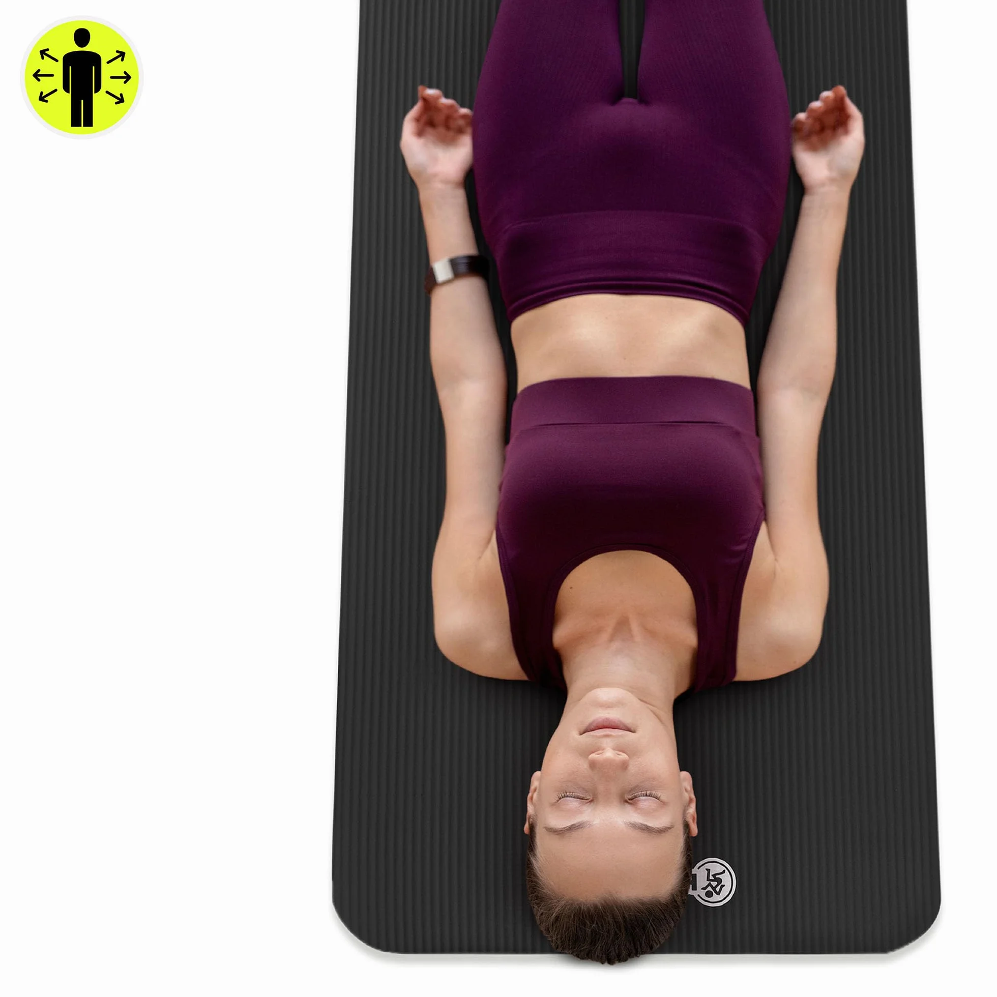 HyperMotion Mata do Ćwiczeń Fitness i Jogi NBR 183x61x0,8 cm Czarna, Antypoślizgowa, 8 mm, z Paskiem do Ćwiczeń i Przenoszenia, do Jogi, Pilatesu i Stretchingu