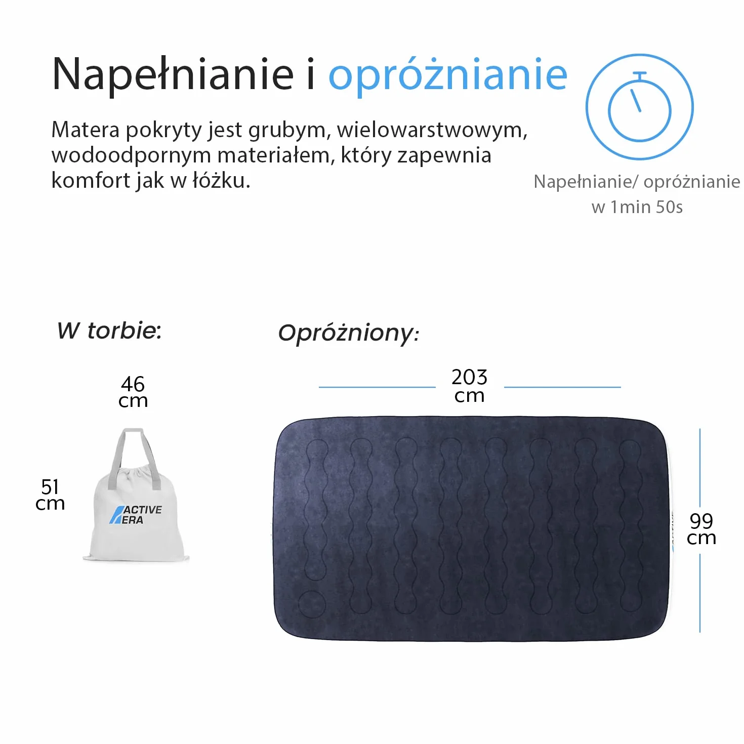 Active Era Materac Dmuchany Samopompujący 200x100cm Wodoodporny