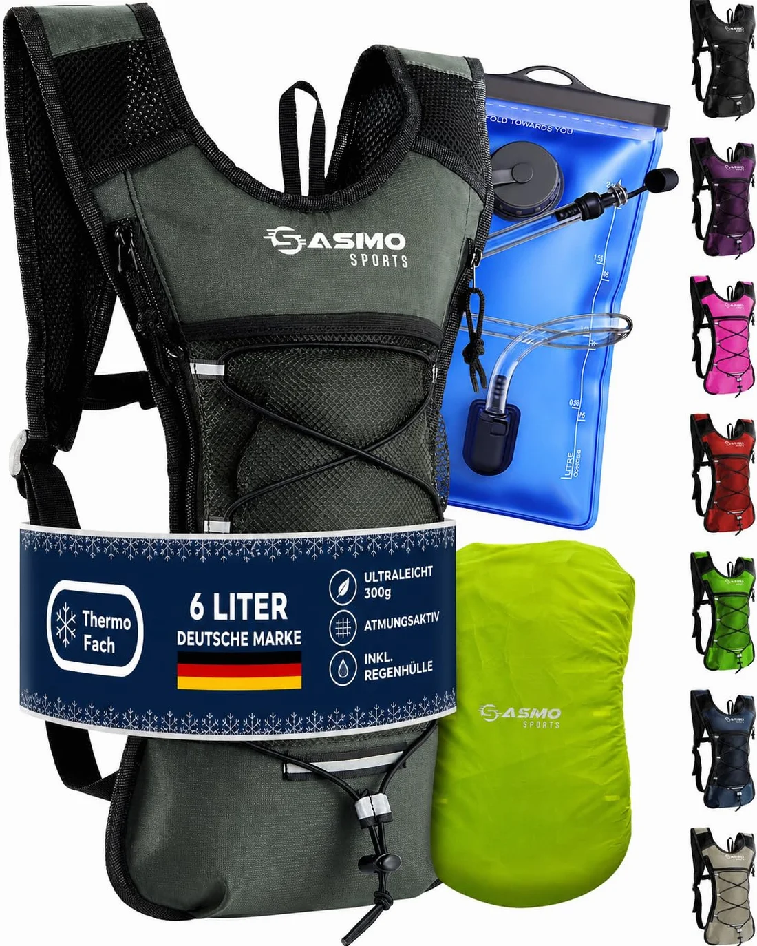 SASMO® bukłak do picia 2 l z torbą izolacyjną, wzmocniony materiał, odporny na rozdarcie, system do plecaka z wężem do picia, 100 cm długim – do wędrówek i sportów na świeżym