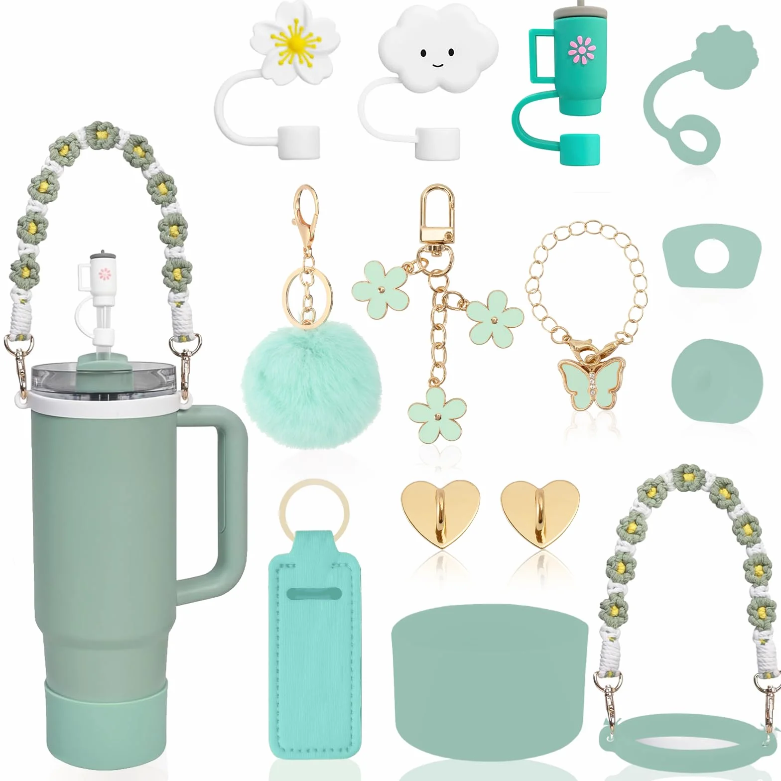 Stanley Cup Accessories, 15 sztuk Stanley Quencher, akcesoria do kubków Stanley, akcesoria do kubków Stanley 800 ml – 1100 ml (Cups are not included) (Zielony)