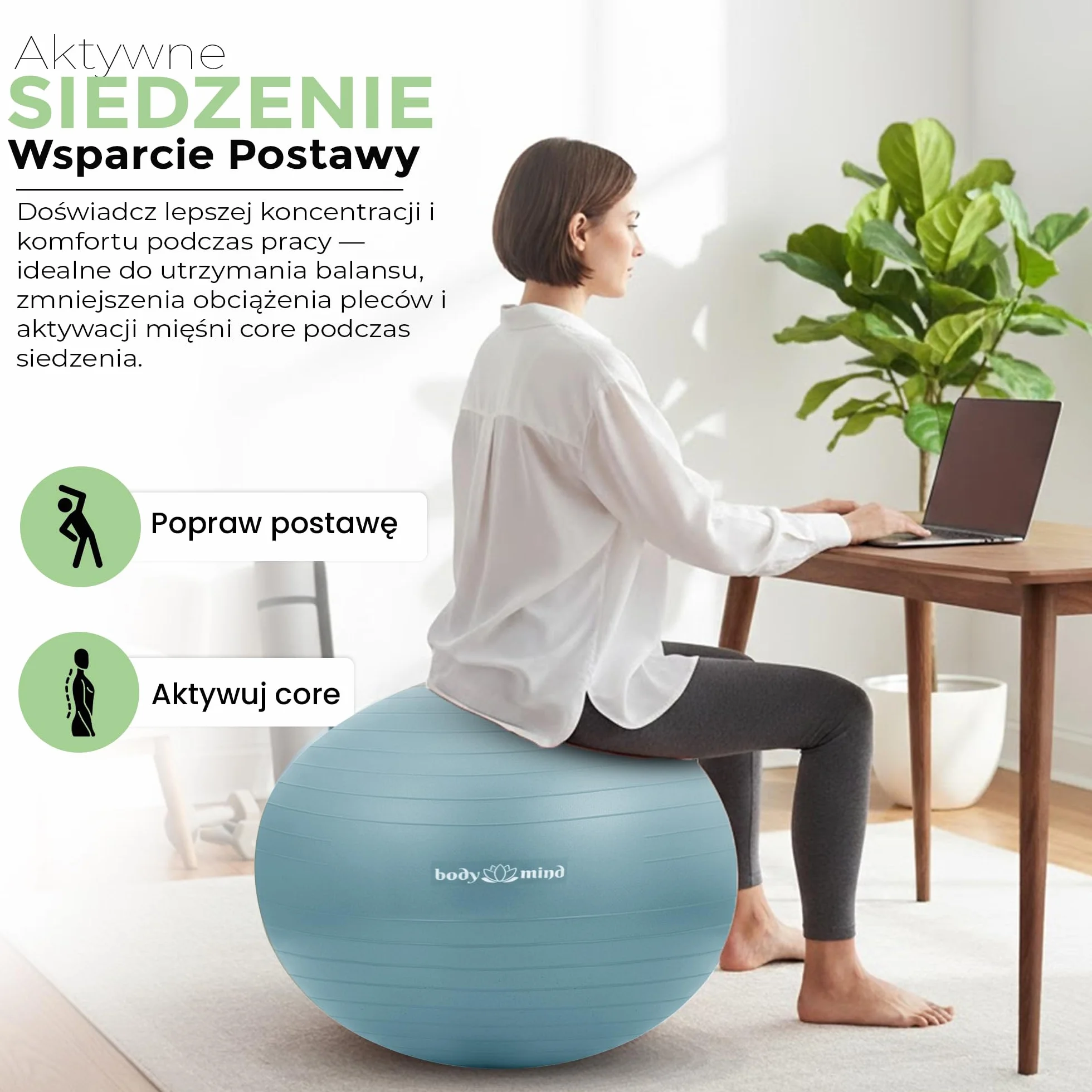 Piłka gimnastyczna z pompą powietrza – piłka pilatesowa Anti-Burst, piłka Pezzi dla kobiet w ciąży Ergonomiczne siedzisko jako krzesło biurowe, piłka do jogi, gimnastyki i treningu